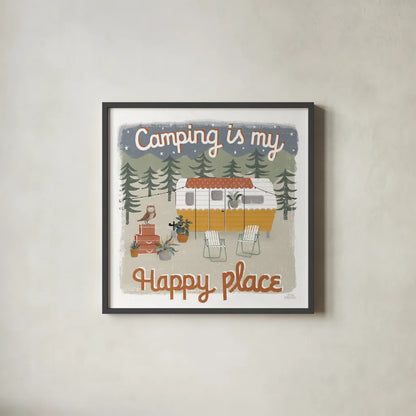 Gone Glamping V by Laura Marshall. Shown in a sleek black glass frame for a contemporary gallery look. Available as an archival giclee rolled canvas, fine art paper, or poster print. SKU 53608a.