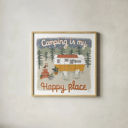 Gone Glamping V by Laura Marshall. Shown in a natural wood glass frame for a timeless modern aesthetic. Available as an archival giclee rolled canvas, fine art paper, or poster print. SKU 53608a.