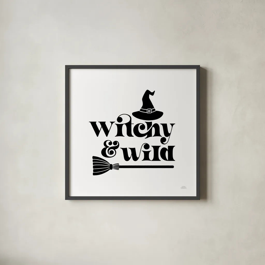 Halloween Typography I by Laura Marshall. Shown in a sleek black glass frame for a contemporary gallery look. Available as an archival giclee rolled canvas, fine art paper, or poster print. SKU 89707a.