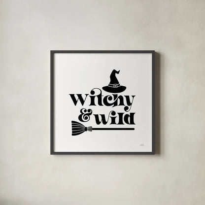 Halloween Typography I by Laura Marshall. Shown in a sleek black glass frame for a contemporary gallery look. Available as an archival giclee rolled canvas, fine art paper, or poster print. SKU 89707a.