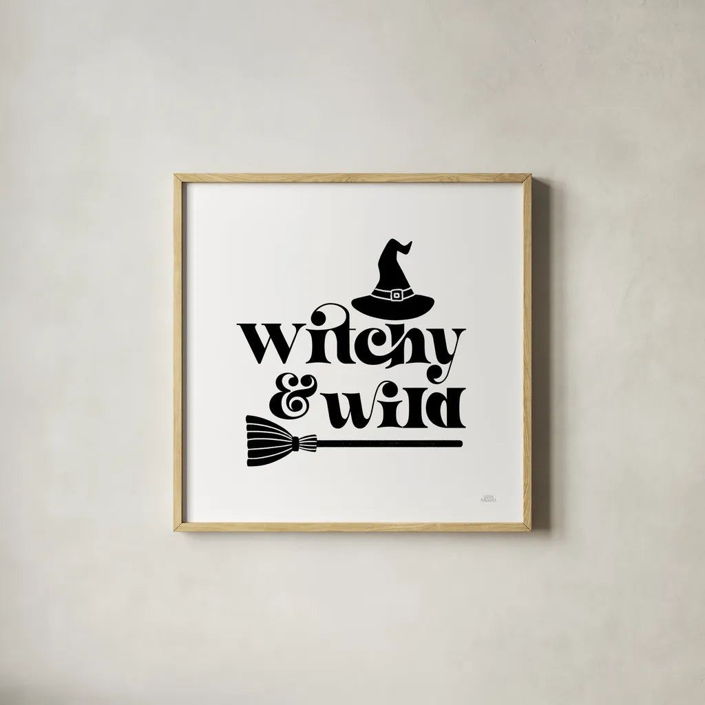 Halloween Typography I by Laura Marshall. Shown in a natural wood glass frame for a timeless modern aesthetic. Available as an archival giclee rolled canvas, fine art paper, or poster print. SKU 89707a.