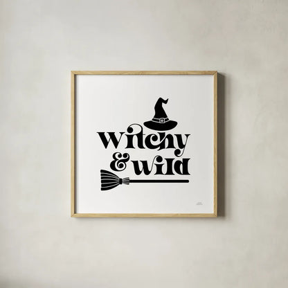 Halloween Typography I by Laura Marshall. Shown in a natural wood glass frame for a timeless modern aesthetic. Available as an archival giclee rolled canvas, fine art paper, or poster print. SKU 89707a.