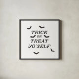 Halloween Typography II by Laura Marshall. Shown in a sleek black glass frame for a contemporary gallery look. Available as an archival giclee rolled canvas, fine art paper, or poster print. SKU 89708a.
