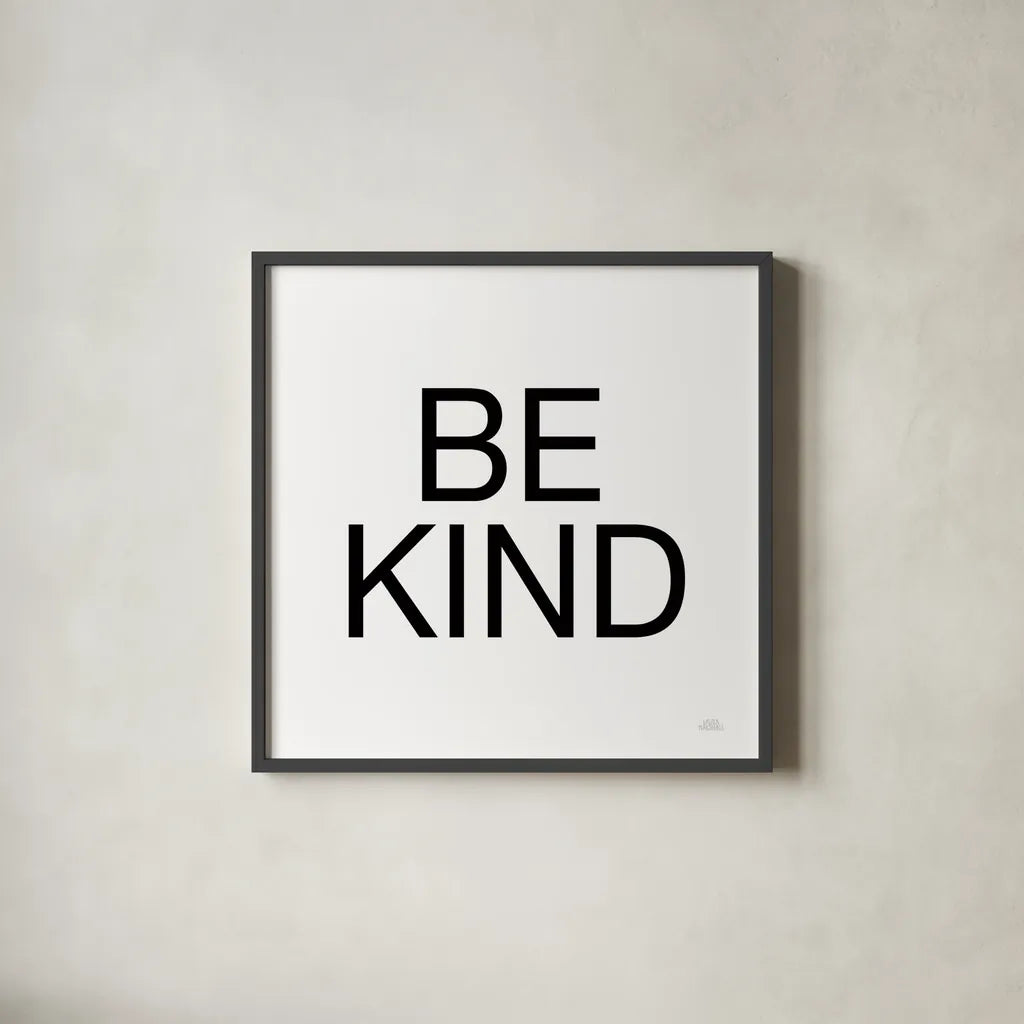 Harvest Garden Be Kind by Laura Marshall. Shown in a sleek black glass frame for a contemporary gallery look. Available as an archival giclee rolled canvas, fine art paper, or poster print. SKU 59019a.