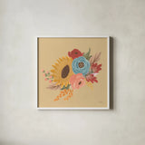 Harvest Garden Flowers I by Laura Marshall. Shown in a crisp white glass frame for a clean and minimalist style. Available as an archival giclee rolled canvas, fine art paper, or poster print. SKU 58790a.