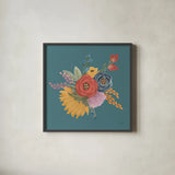 Harvest Garden Flowers IV by Laura Marshall. Shown in a sleek black glass frame for a contemporary gallery look. Available as an archival giclee rolled canvas, fine art paper, or poster print. SKU 58793a.