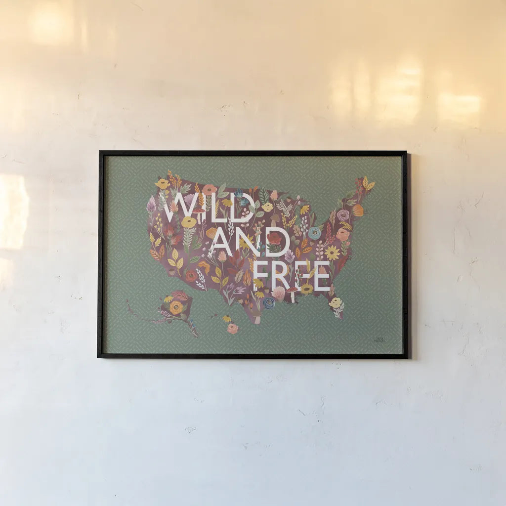 Harvest Garden USA Green by Laura Marshall. shown as a paper print in a black flame. Available as a archival giclee rolled canvas, fine art paper, or poster print. SKU 59141i.