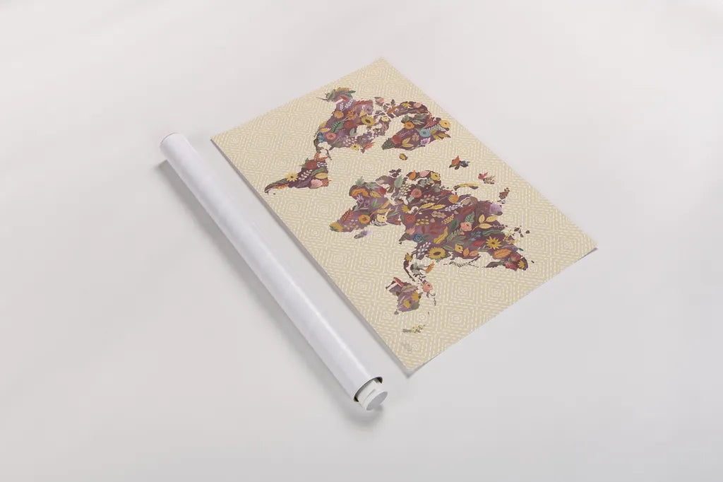 Harvest Garden World by Laura Marshall. shown as a rolled paper print. Available as archival giclee rolled canvas, fine art paper, or poster print. SKU 57514i.