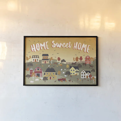 Harvest Village II by Laura Marshall. shown as a paper print in a black flame. Available as a archival giclee rolled canvas, fine art paper, or poster print. SKU 50361i.