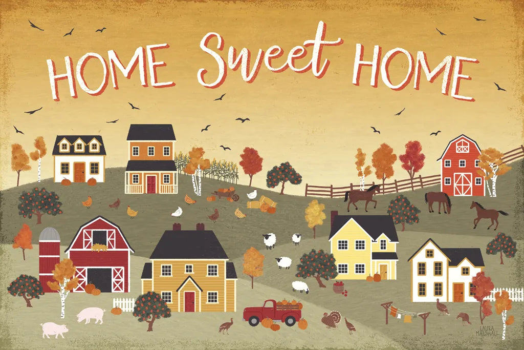 Harvest Village II Script by Laura Marshall. SKU 62639i. Archival Giclee Fine art print for wall decor.