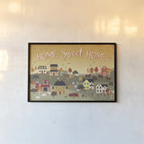 Harvest Village II Script by Laura Marshall. shown as a paper print in a black flame. Available as a archival giclee rolled canvas, fine art paper, or poster print. SKU 62639i.