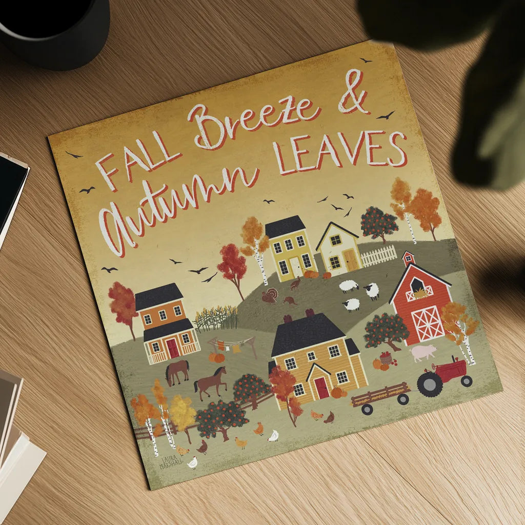 Harvest Village III Script by Laura Marshall. Shown as a detailed flat fine art print, highlighting archival giclee quality. Available as an archival giclee rolled canvas, fine art paper, or poster print. SKU 62640a.