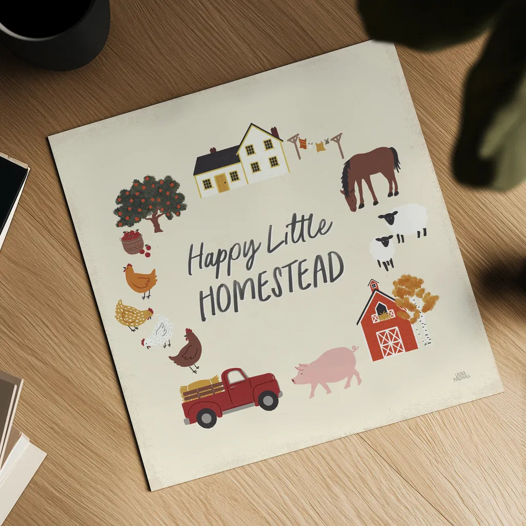 Harvest Village V by Laura Marshall. Shown as a detailed flat fine art print, highlighting archival giclee quality. Available as an archival giclee rolled canvas, fine art paper, or poster print. SKU 101774a.