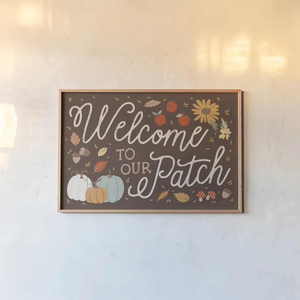 Harvest Wishes I by Laura Marshall. shown as a paper print in a natural frame. Available as a archival giclee rolled canvas, fine art paper, or poster print. SKU 81420i.