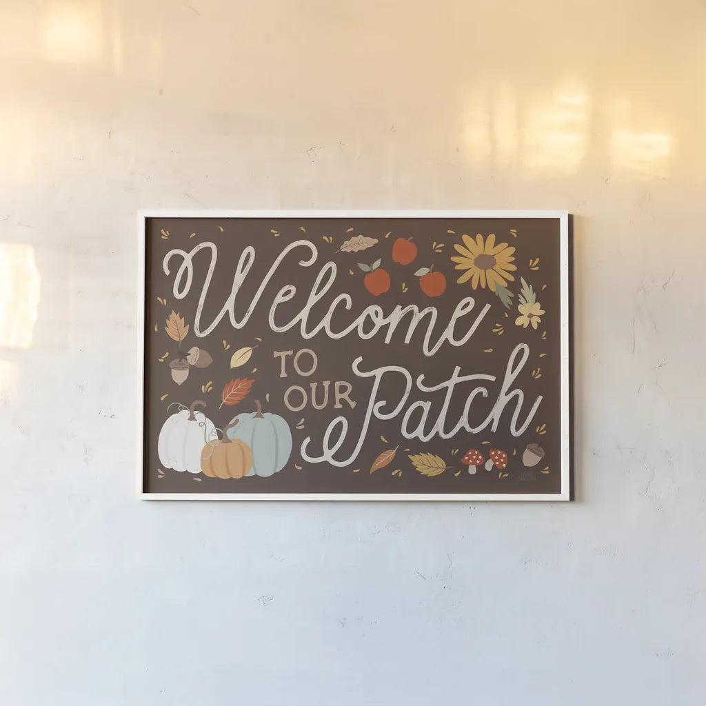 Harvest Wishes I by Laura Marshall. shown as a paper print in a white frame. Available as a archival giclee rolled canvas, fine art paper, or poster print. SKU 81420i.