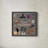 Haunted Halloween II by Laura Marshall. Shown in a sleek black glass frame for a contemporary gallery look. Available as an archival giclee rolled canvas, fine art paper, or poster print. SKU 32553a.