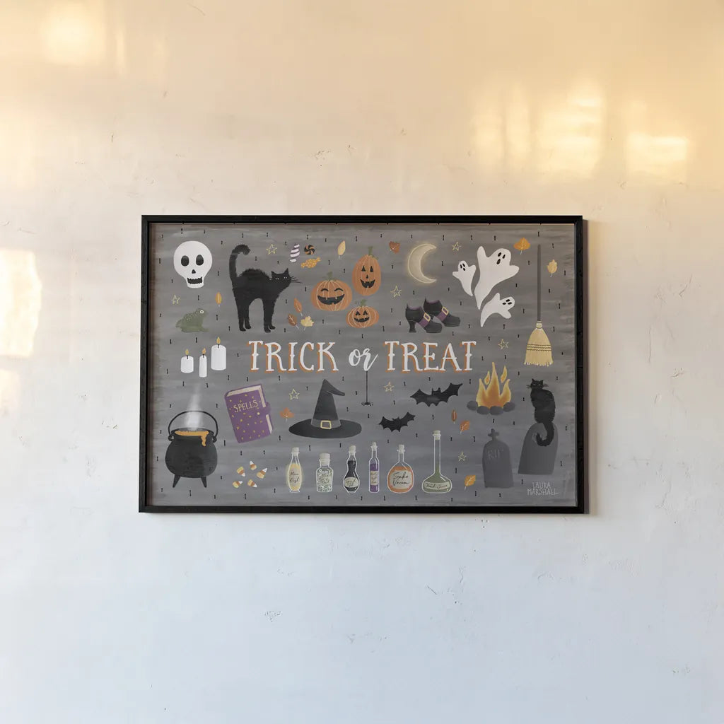 Haunted Halloween III by Laura Marshall. shown as a paper print in a black flame. Available as a archival giclee rolled canvas, fine art paper, or poster print. SKU 32554i.