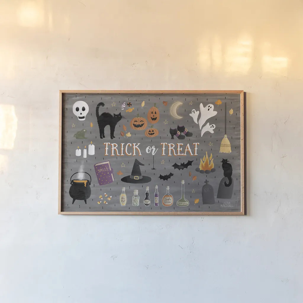 Haunted Halloween III by Laura Marshall. shown as a paper print in a natural frame. Available as a archival giclee rolled canvas, fine art paper, or poster print. SKU 32554i.