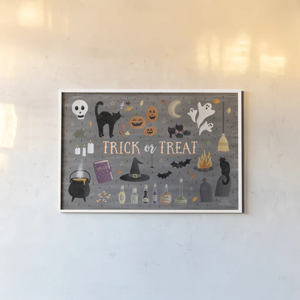 Haunted Halloween III by Laura Marshall. shown as a paper print in a white frame. Available as a archival giclee rolled canvas, fine art paper, or poster print. SKU 32554i.