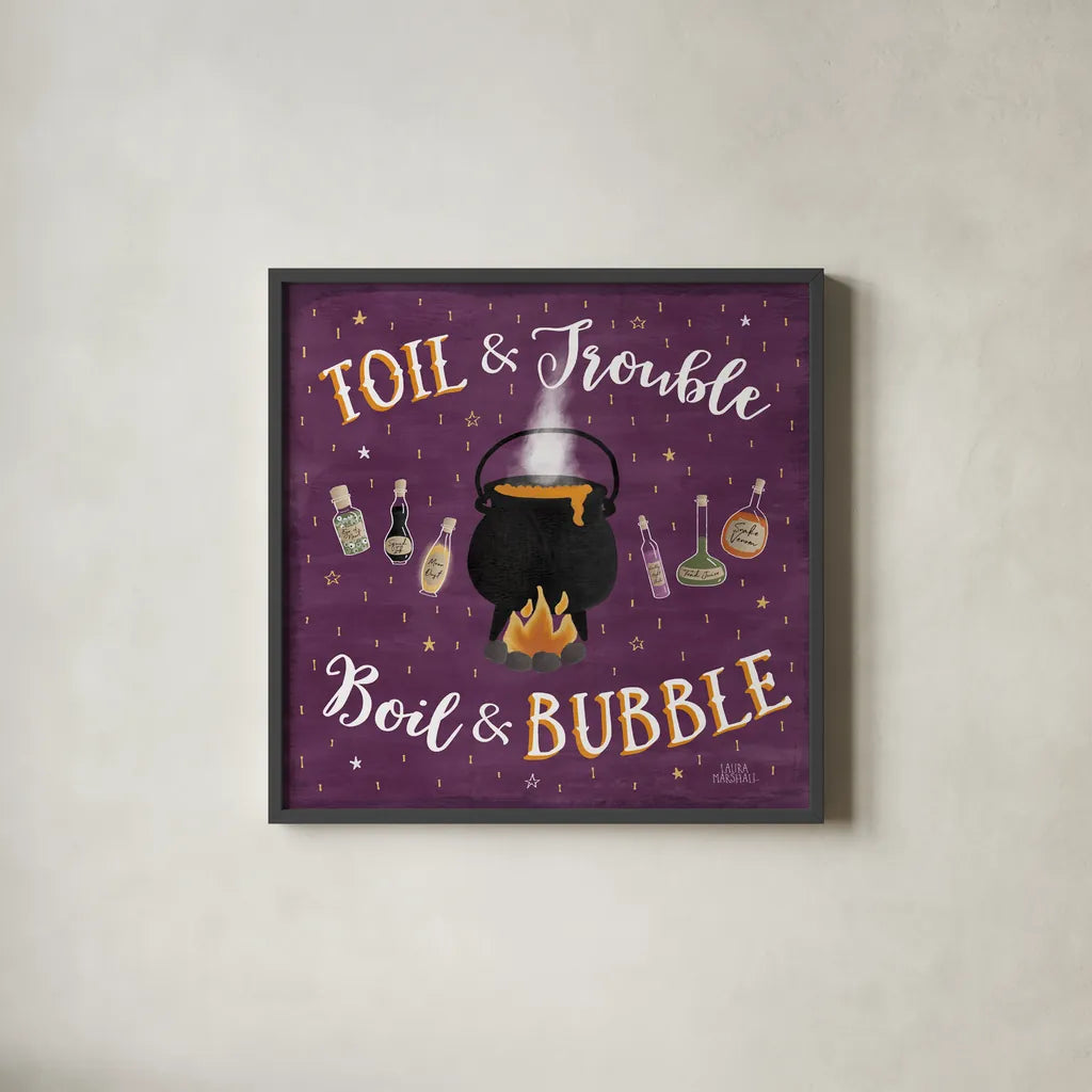 Haunted Halloween IV by Laura Marshall. Shown in a sleek black glass frame for a contemporary gallery look. Available as an archival giclee rolled canvas, fine art paper, or poster print. SKU 32555a.