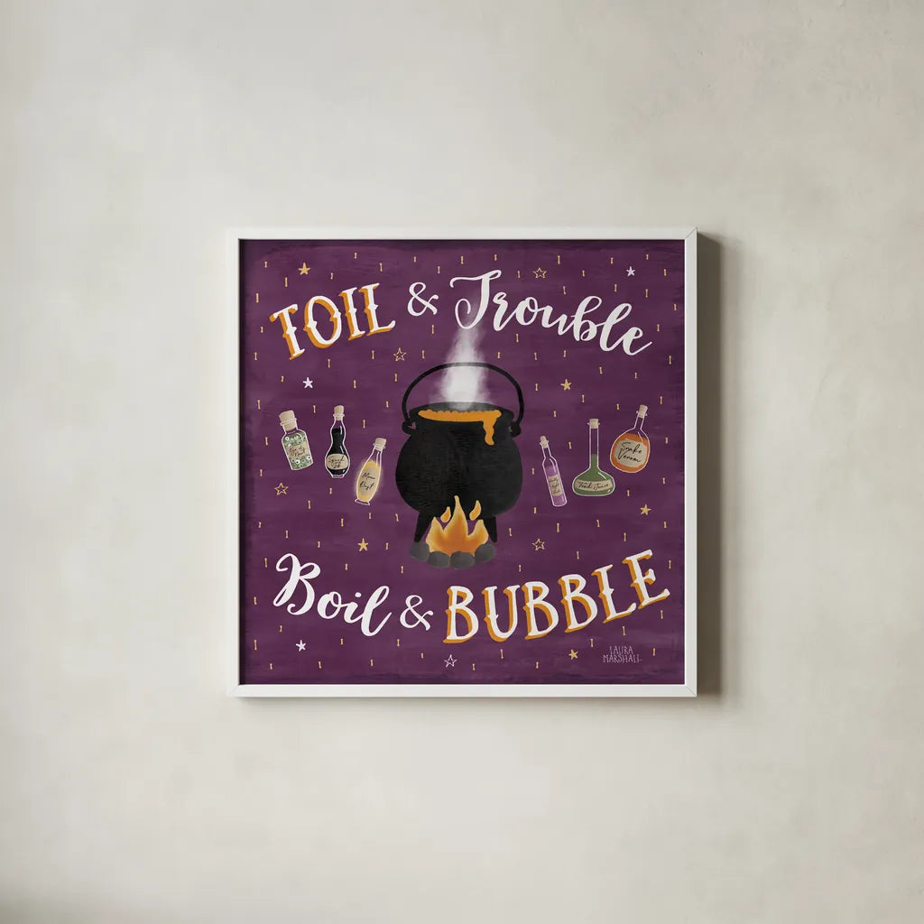 Haunted Halloween IV by Laura Marshall. Shown in a crisp white glass frame for a clean and minimalist style. Available as an archival giclee rolled canvas, fine art paper, or poster print. SKU 32555a.