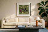 Haunted Halloween VI by Laura Marshall. Displayed in a glass frame with matte in a clean modern living room. Available as an archival giclee rolled canvas, fine art paper, or poster print. SKU 32557a.