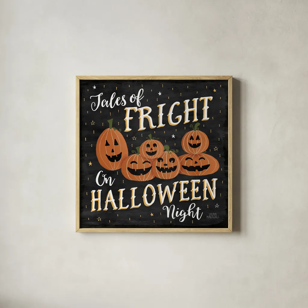 Haunted Halloween VII by Laura Marshall. Shown in a natural wood glass frame for a timeless modern aesthetic. Available as an archival giclee rolled canvas, fine art paper, or poster print. SKU 32558a.