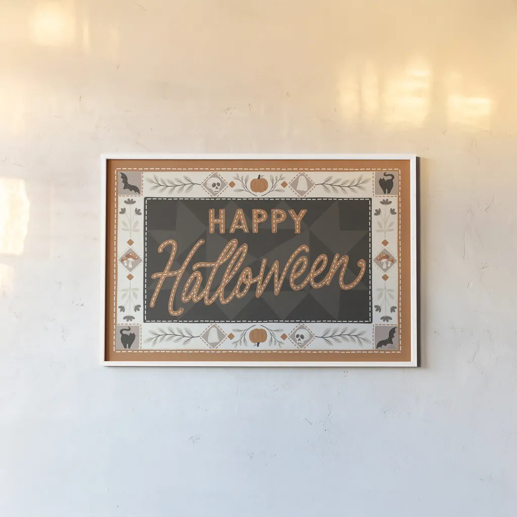 Haunted Harvest I by Laura Marshall. shown as a paper print in a white frame. Available as a archival giclee rolled canvas, fine art paper, or poster print. SKU 94150i.