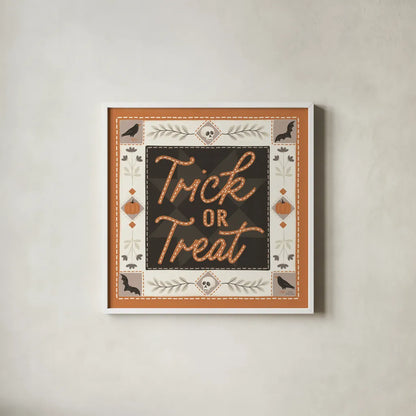 Haunted Harvest II by Laura Marshall. Shown in a crisp white glass frame for a clean and minimalist style. Available as an archival giclee rolled canvas, fine art paper, or poster print. SKU 94151a.