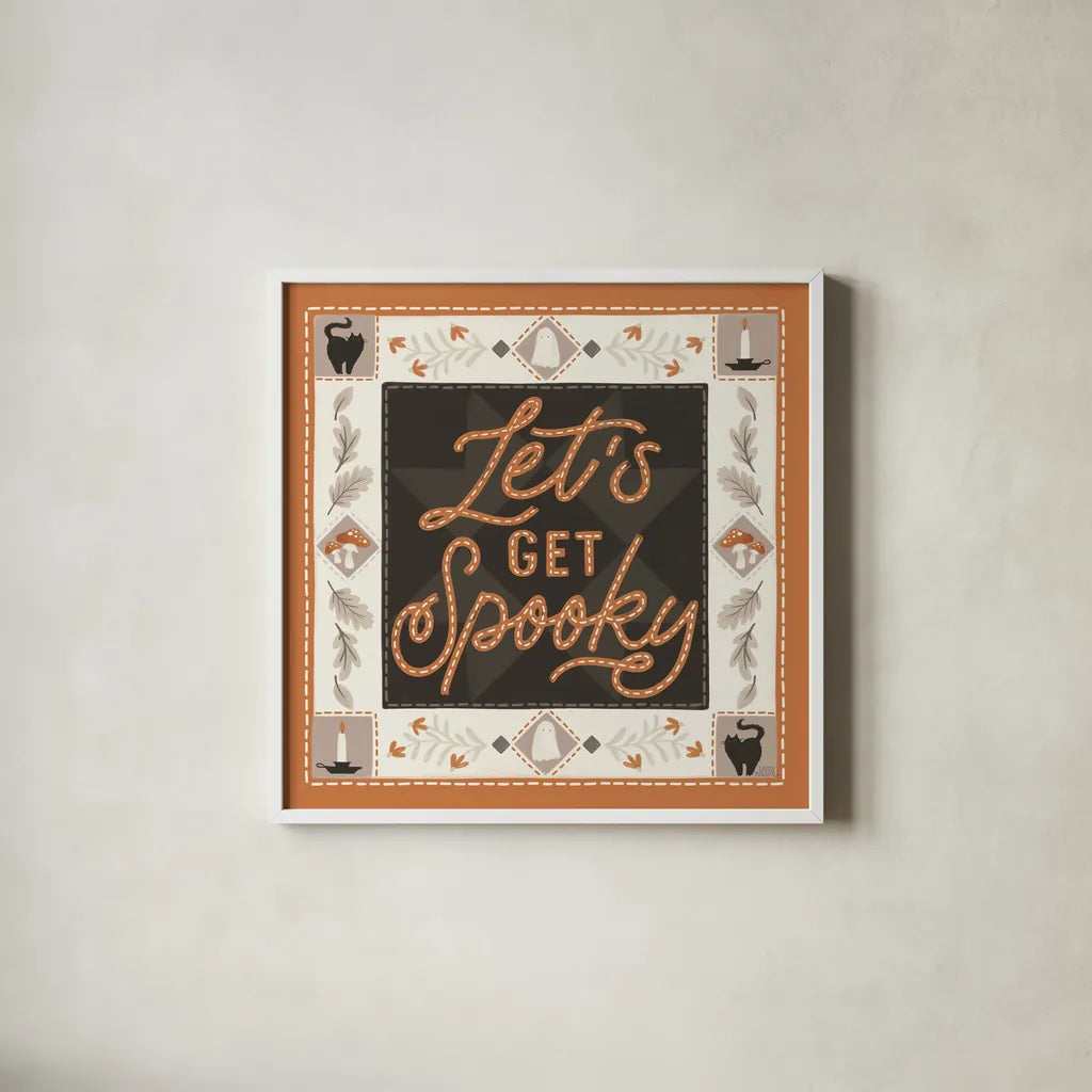 Haunted Harvest III by Laura Marshall. Shown in a crisp white glass frame for a clean and minimalist style. Available as an archival giclee rolled canvas, fine art paper, or poster print. SKU 94152a.