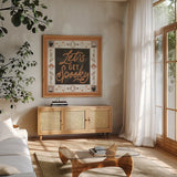 Haunted Harvest III by Laura Marshall. Shown in a natural wood frame in a cozy modern living room. Available as an archival giclee rolled canvas, fine art paper, or poster print. SKU 94152a.