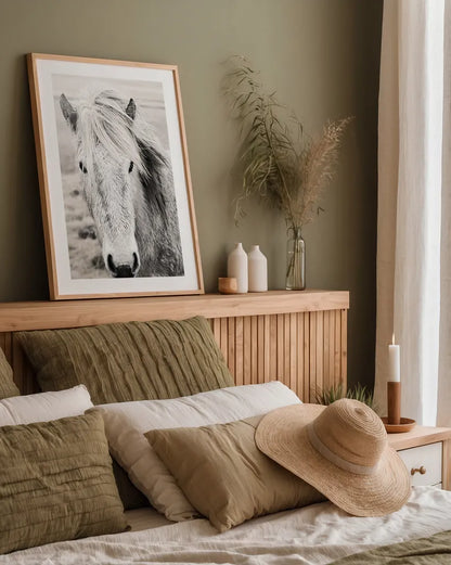 Heida II BW by Laura Marshall. shown as a paper print in a natural frame. Available as a archival giclee rolled canvas, fine art paper, or poster print. SKU 49825h.