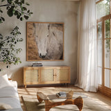 Heida IV by Laura Marshall. Shown in a natural wood frame in a cozy modern living room. Available as an archival giclee rolled canvas, fine art paper, or poster print. SKU 49828a.