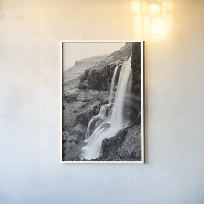 Hidden Waterfall by Laura Marshall. shown as a paper print in a white frame. Available as a archival giclee rolled canvas, fine art paper, or poster print. SKU 64394h.