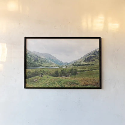 Highland Mountains by Laura Marshall. shown as a paper print in a black flame. Available as a archival giclee rolled canvas, fine art paper, or poster print. SKU 81312i.