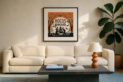 Hocus Pocus II by Laura Marshall. Displayed in a glass frame with matte in a clean modern living room. Available as an archival giclee rolled canvas, fine art paper, or poster print. SKU 83205a.