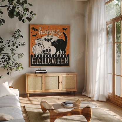 Hocus Pocus IV by Laura Marshall. Shown in a natural wood frame in a cozy modern living room. Available as an archival giclee rolled canvas, fine art paper, or poster print. SKU 83207a.