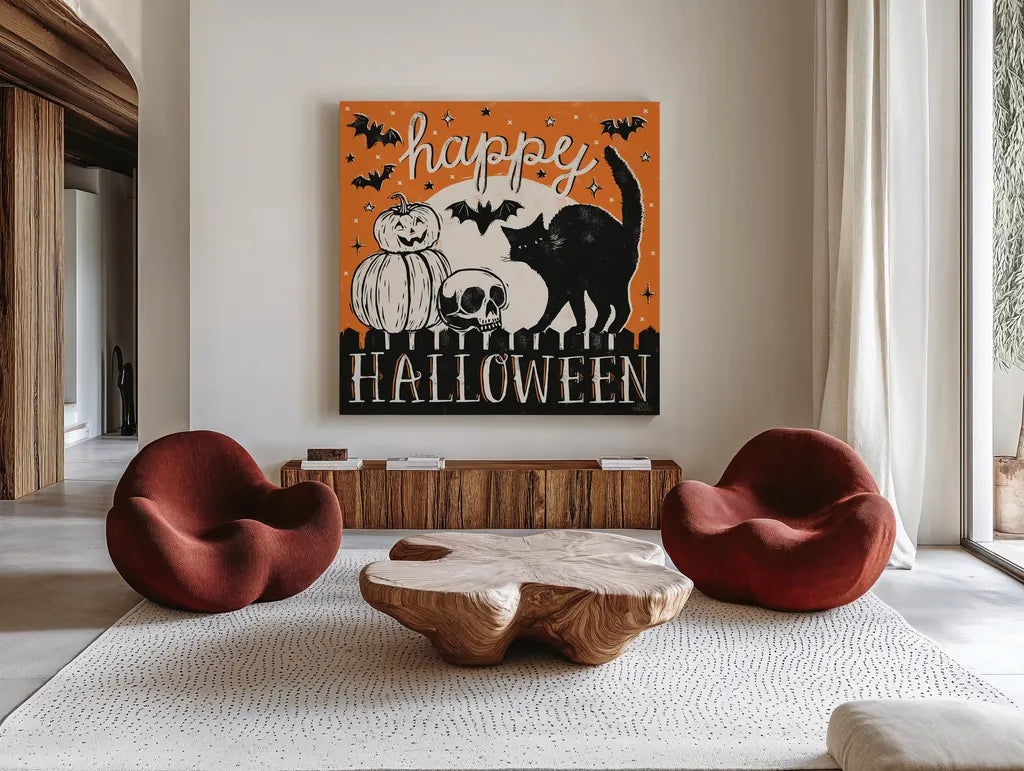 Hocus Pocus IV by Laura Marshall. Shown as extra-large giant wall art in a modern living room. Available as an archival giclee rolled canvas, fine art paper, or poster print. SKU 83207a.