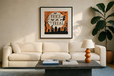 Hocus Pocus V by Laura Marshall. Displayed in a glass frame with matte in a clean modern living room. Available as an archival giclee rolled canvas, fine art paper, or poster print. SKU 83208a.