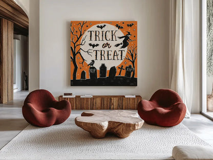 Hocus Pocus V by Laura Marshall. Shown as extra-large giant wall art in a modern living room. Available as an archival giclee rolled canvas, fine art paper, or poster print. SKU 83208a.