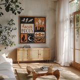 Hocus Pocus VII by Laura Marshall. Shown in a natural wood frame in a cozy modern living room. Available as an archival giclee rolled canvas, fine art paper, or poster print. SKU 83210a.