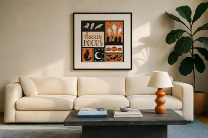 Hocus Pocus VII by Laura Marshall. Displayed in a glass frame with matte in a clean modern living room. Available as an archival giclee rolled canvas, fine art paper, or poster print. SKU 83210a.