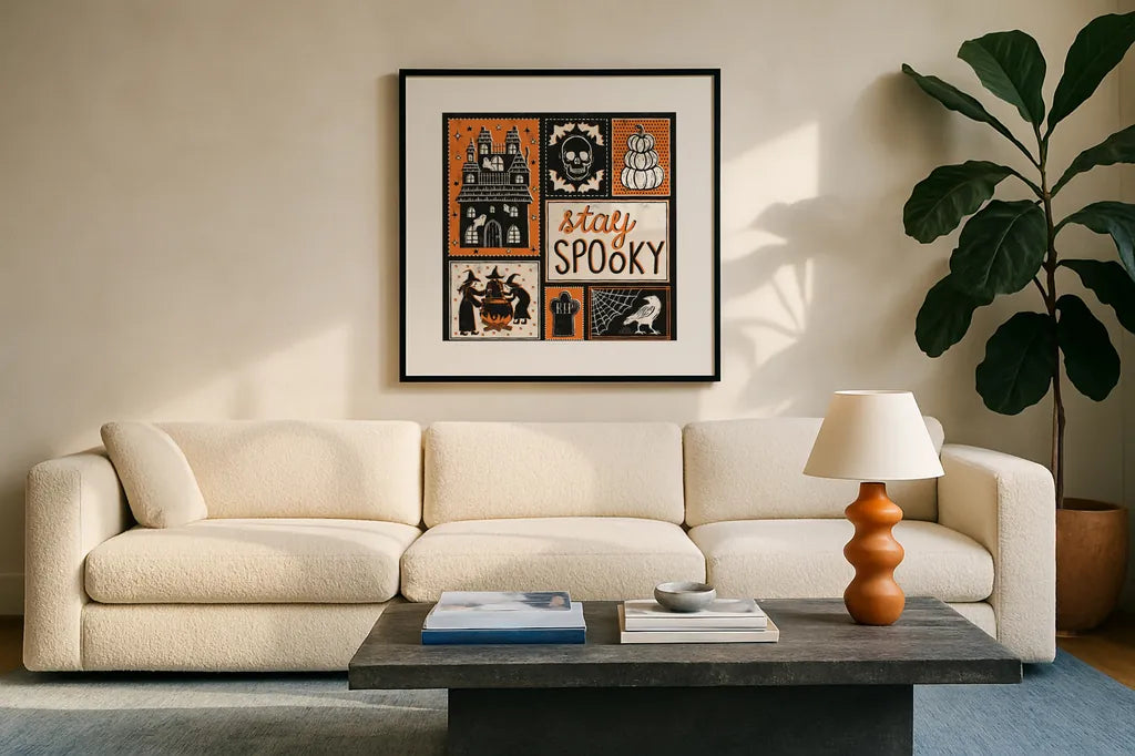 Hocus Pocus VIII by Laura Marshall. Displayed in a glass frame with matte in a clean modern living room. Available as an archival giclee rolled canvas, fine art paper, or poster print. SKU 83211a.