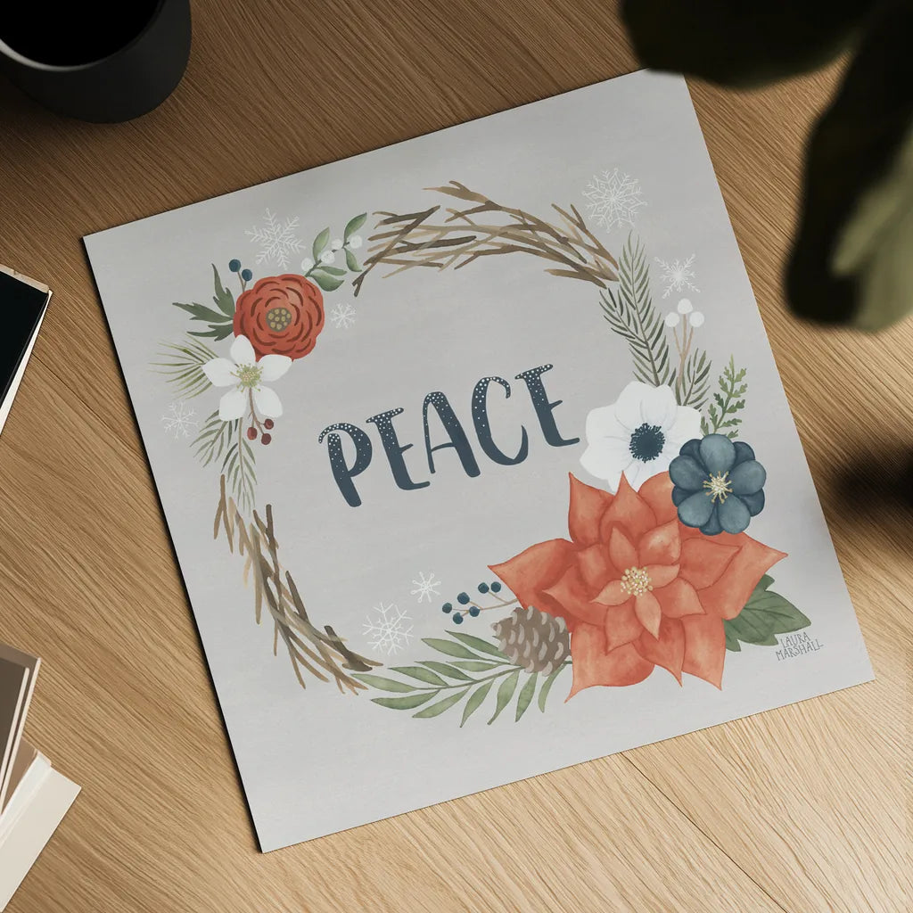 Holiday Garden I by Laura Marshall. Shown as a detailed flat fine art print, highlighting archival giclee quality. Available as an archival giclee rolled canvas, fine art paper, or poster print. SKU 37094a.