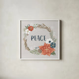 Holiday Garden I by Laura Marshall. Shown in a crisp white glass frame for a clean and minimalist style. Available as an archival giclee rolled canvas, fine art paper, or poster print. SKU 37094a.