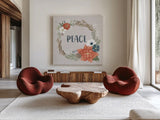 Holiday Garden I by Laura Marshall. Shown as extra-large giant wall art in a modern living room. Available as an archival giclee rolled canvas, fine art paper, or poster print. SKU 37094a.