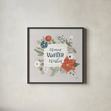 Holiday Garden III by Laura Marshall. Shown in a sleek black glass frame for a contemporary gallery look. Available as an archival giclee rolled canvas, fine art paper, or poster print. SKU 37096a.