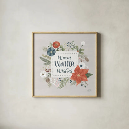 Holiday Garden III by Laura Marshall. Shown in a natural wood glass frame for a timeless modern aesthetic. Available as an archival giclee rolled canvas, fine art paper, or poster print. SKU 37096a.