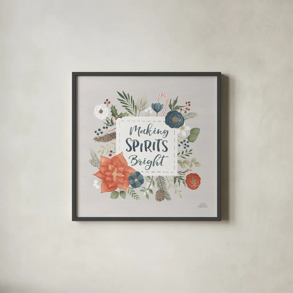 Holiday Garden IV by Laura Marshall. Shown in a sleek black glass frame for a contemporary gallery look. Available as an archival giclee rolled canvas, fine art paper, or poster print. SKU 37097a.