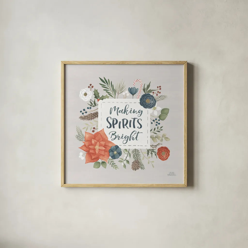 Holiday Garden IV by Laura Marshall. Shown in a natural wood glass frame for a timeless modern aesthetic. Available as an archival giclee rolled canvas, fine art paper, or poster print. SKU 37097a.